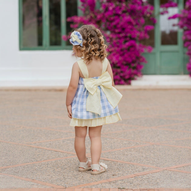 Bailey Boys Girls Blue Belle Check Sleeveless Dress - Embroidery & Sash main image 1