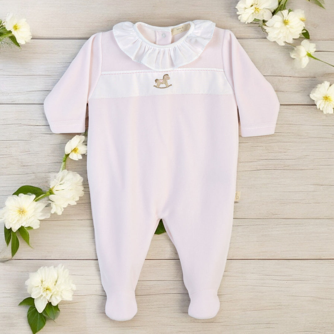 Baby Gi Pink Velour Rocking Horse Sleepsuit