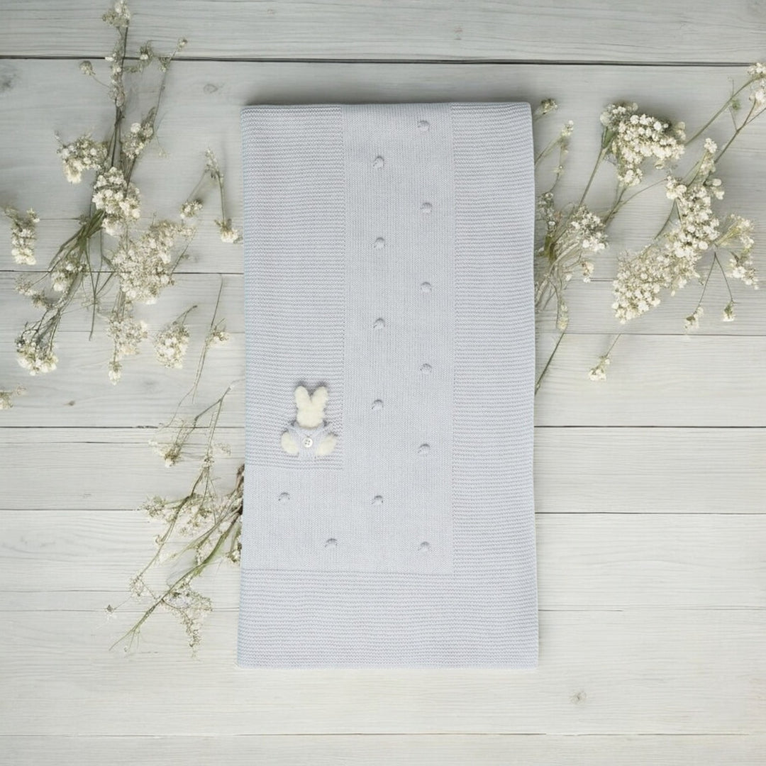 Pearl Grey Knitted Bunny Shawl