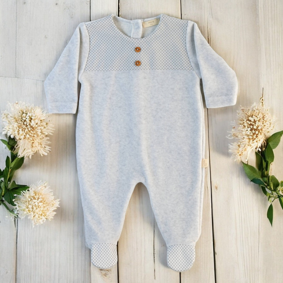 Baby Gi Grey Velour Boys Sleepsuit