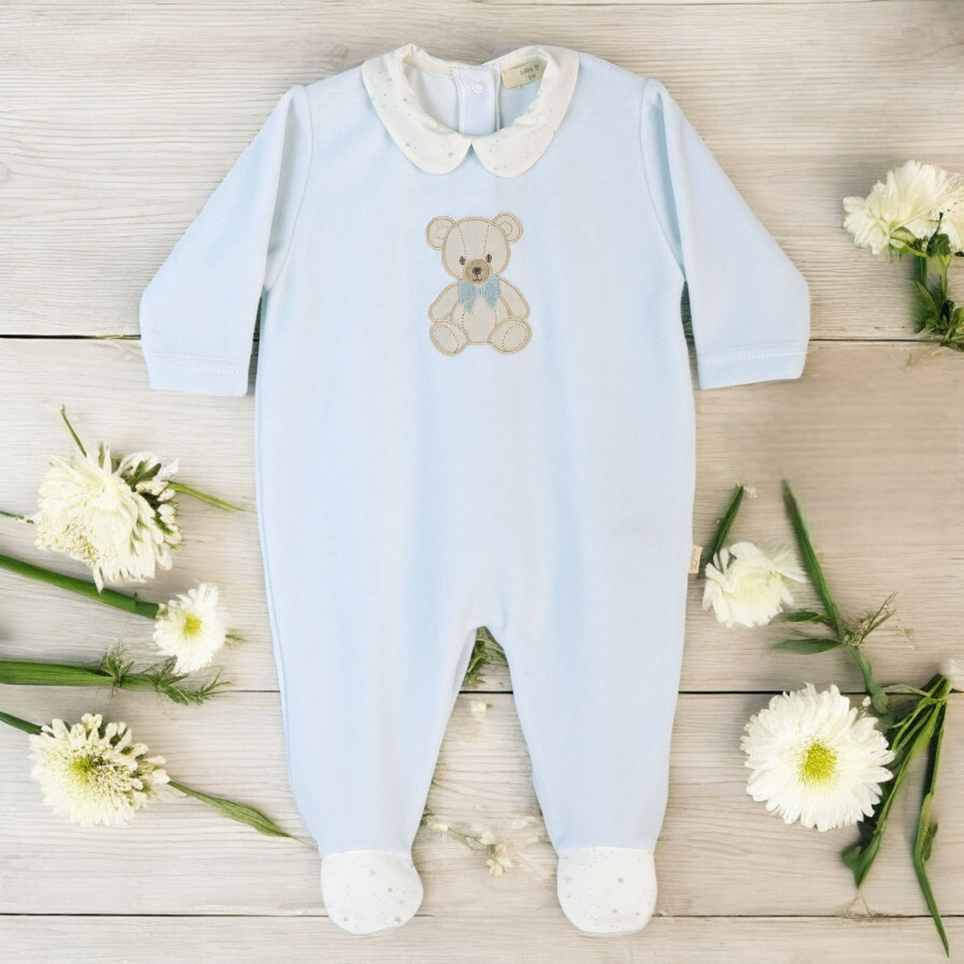 baby Gi Blue Velour Teddy & Me Sleepsuit