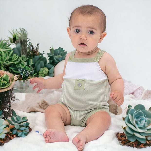 Pistachio & White Knitted Dungaree Romper