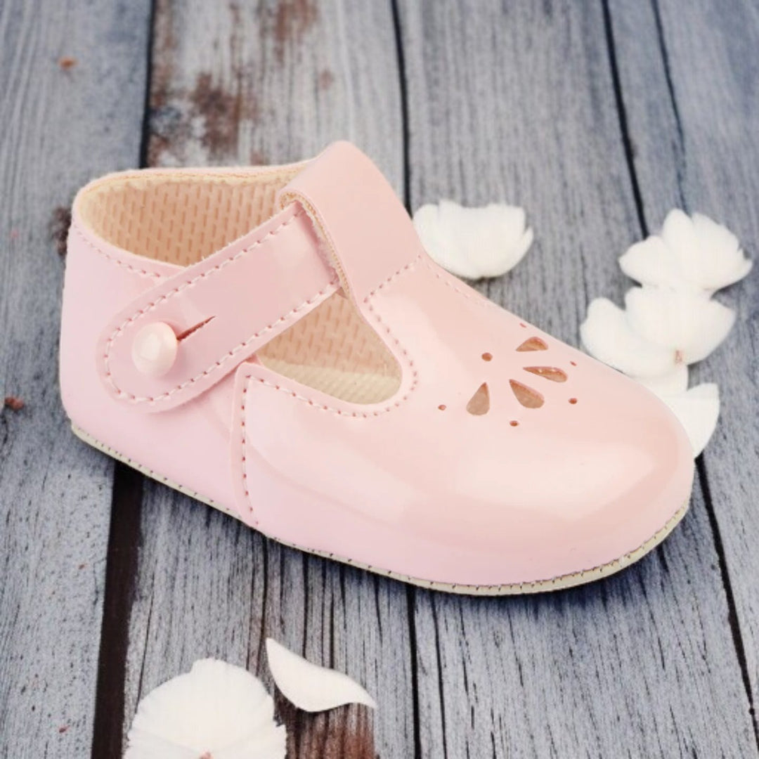 Baypods Pink Patent Flower Pre Walker T-Bar Baypods