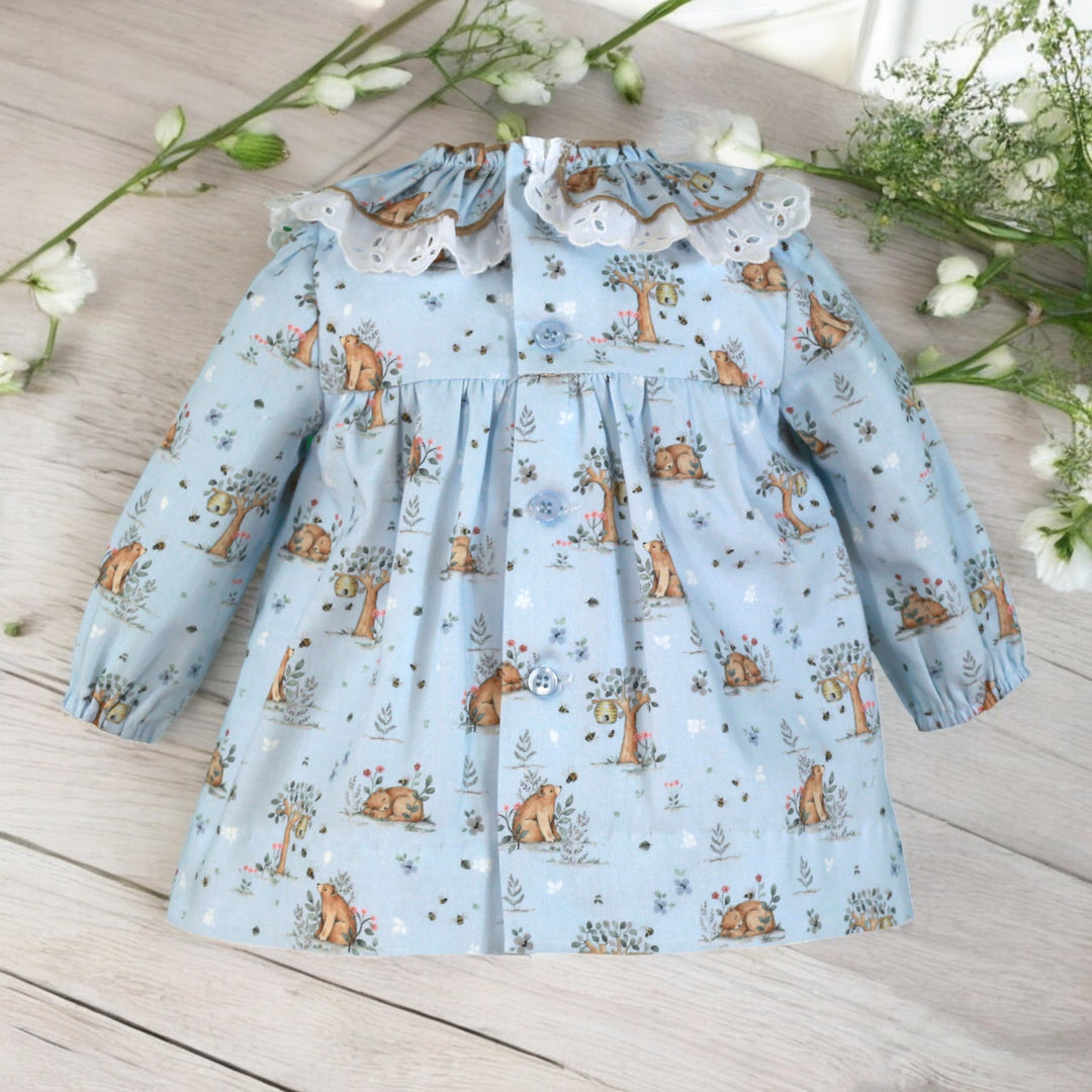 Miranda Blue Woodland Bear Print Spanish Dress Back