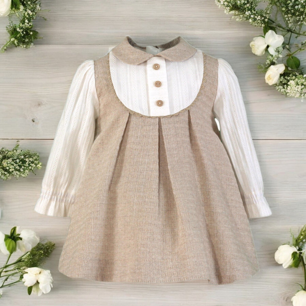Miranda Ivory & Beige Pleated Dress