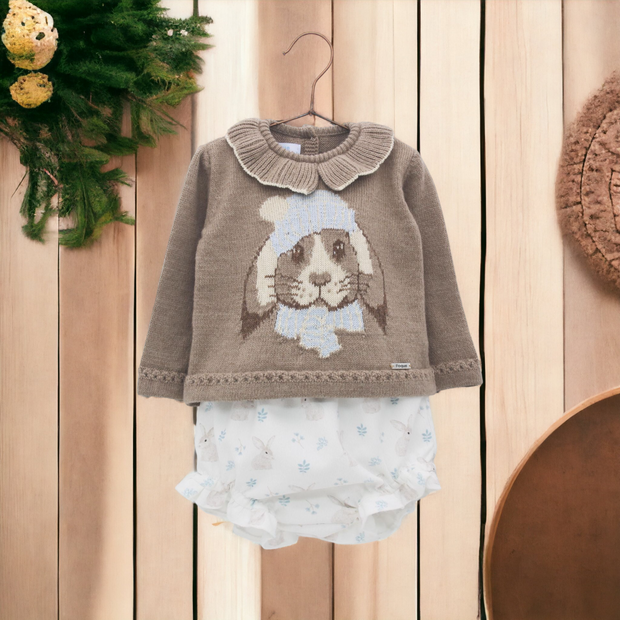 Taupe Knitted Rabbit Top & Bloomers