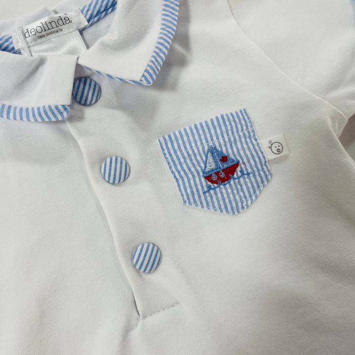 Deolinda Blue & White Striped Polo & Shorts Set 2