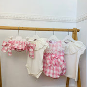 Ivory Bodysuit & Pink Gingham Bloomers