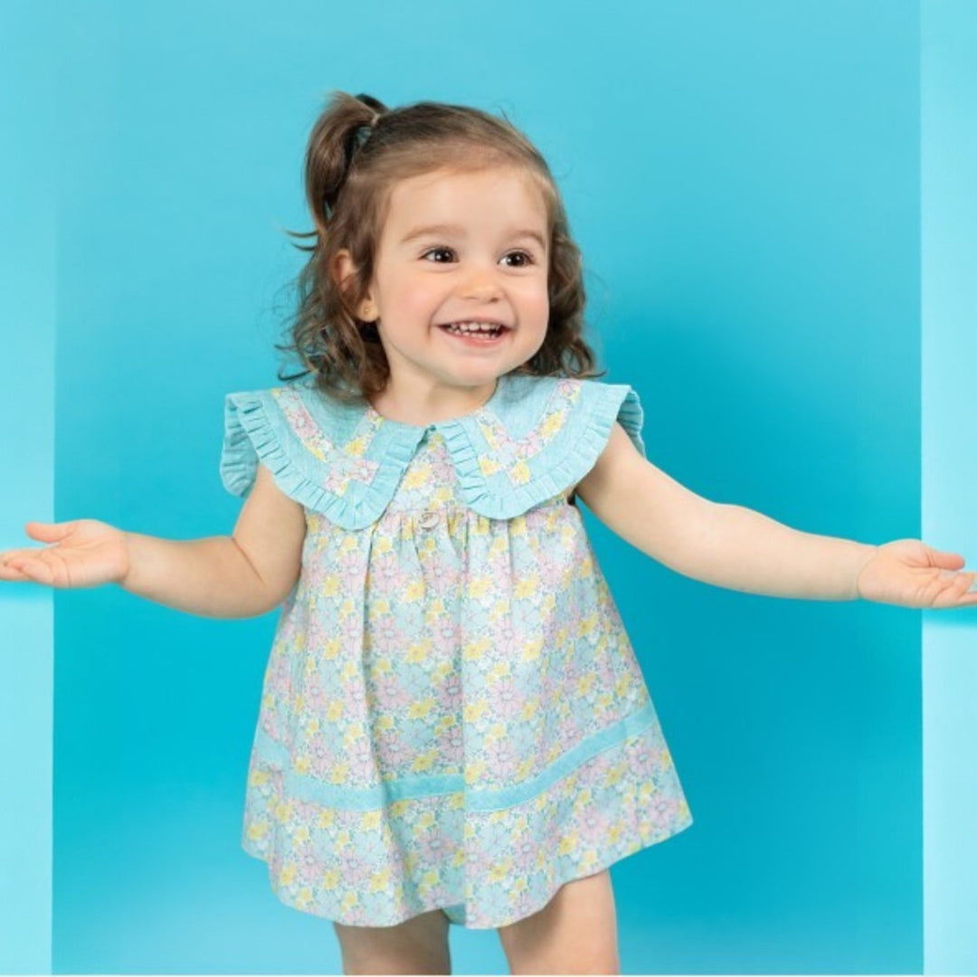 Foque Turquoise Floral Dress & Bloomers