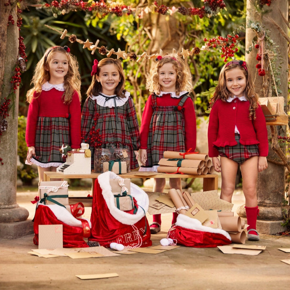 Juliana Red Half Knit & Tartan Dress