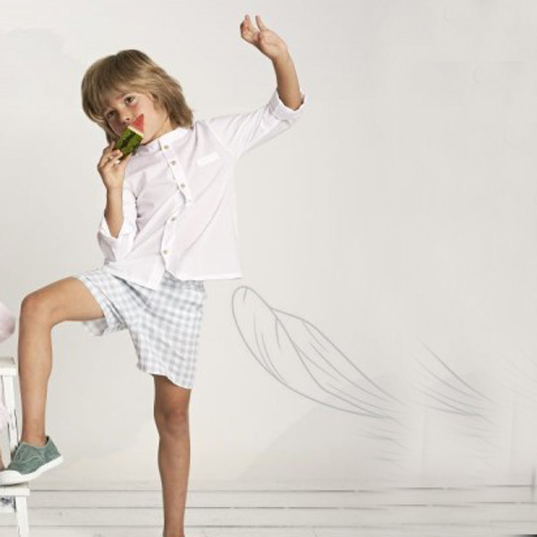 Green & White Gingham Shirt & Short Set