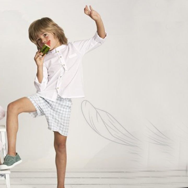 Green & White Gingham Shirt & Short Set