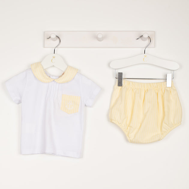 Caramelo Kids Lemon Striped Anchor Jam Pants Set Bows Baby Boutique