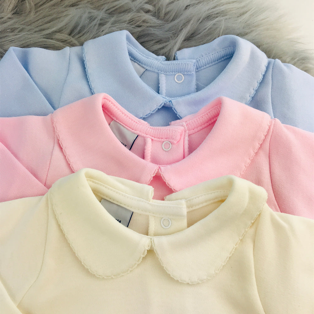 Cream,Pink,Blue Peter Pan Collar Long Sleeve Vest Close