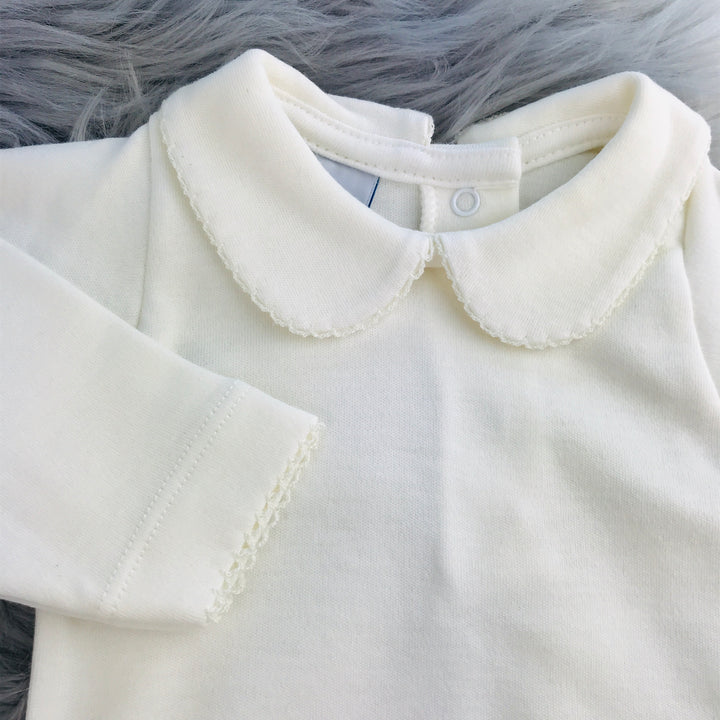 Cream Peter Pan Collar Long Sleeve Vest Close