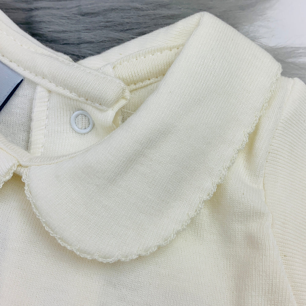 Cream Short Sleeve Peter Pan Collar Bodysuit Close