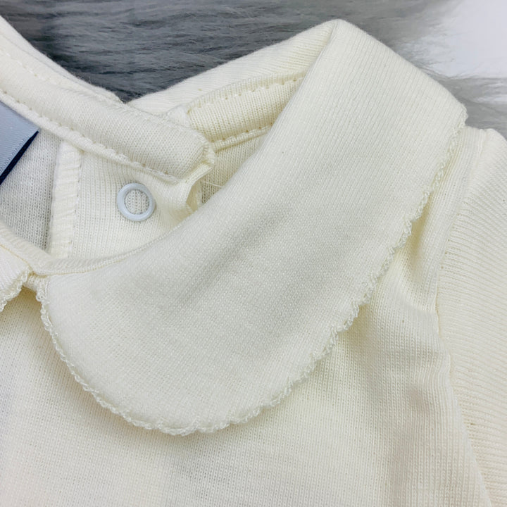 Cream Short Sleeve Peter Pan Collar Bodysuit Close