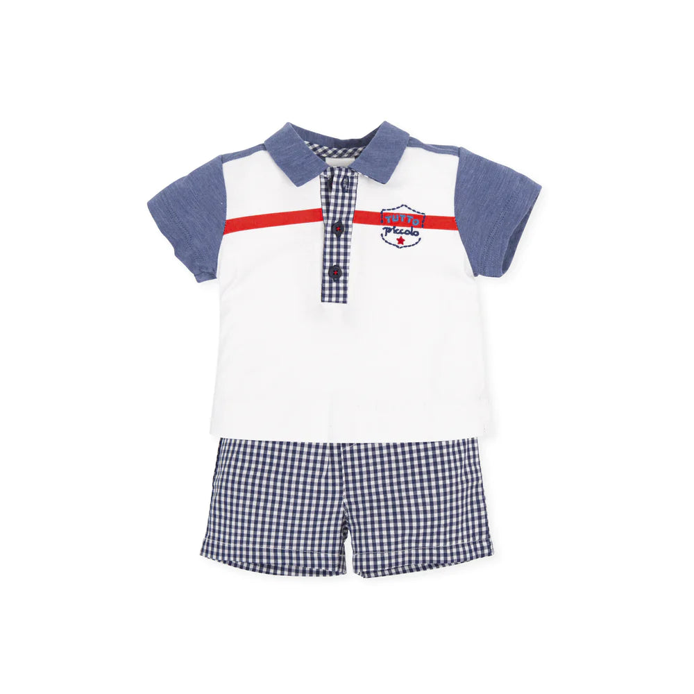 Blue & White Gingham Top & Shorts Front