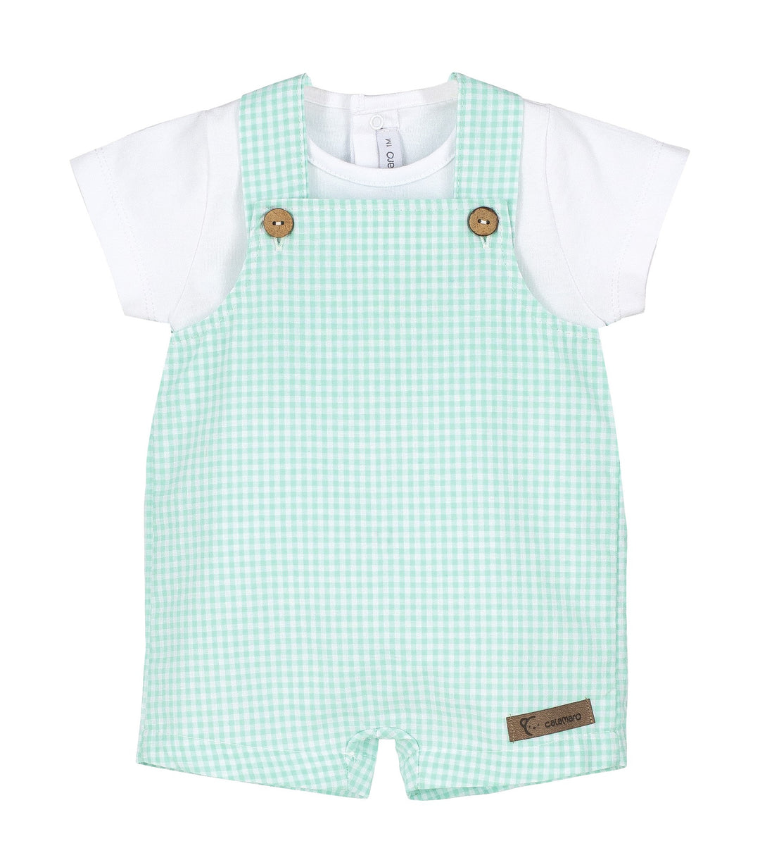 White Top & Gingham Dungaree Romper Set