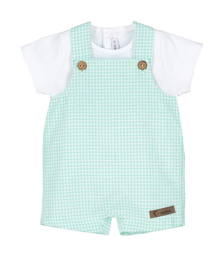 White Top & Gingham Dungaree Romper Set