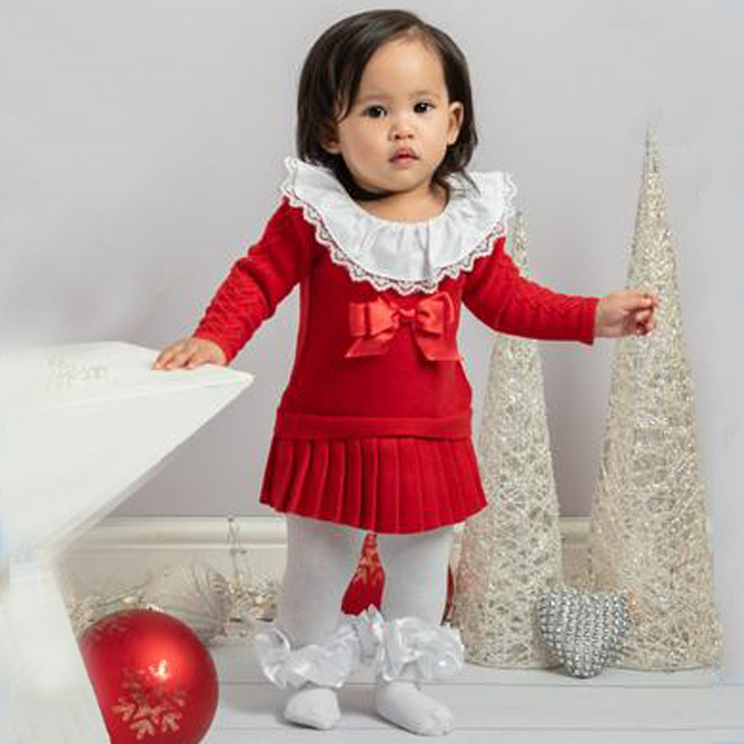 Red Knitted Ruffle Dress