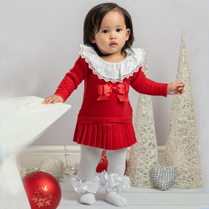 Red Knitted Ruffle Dress