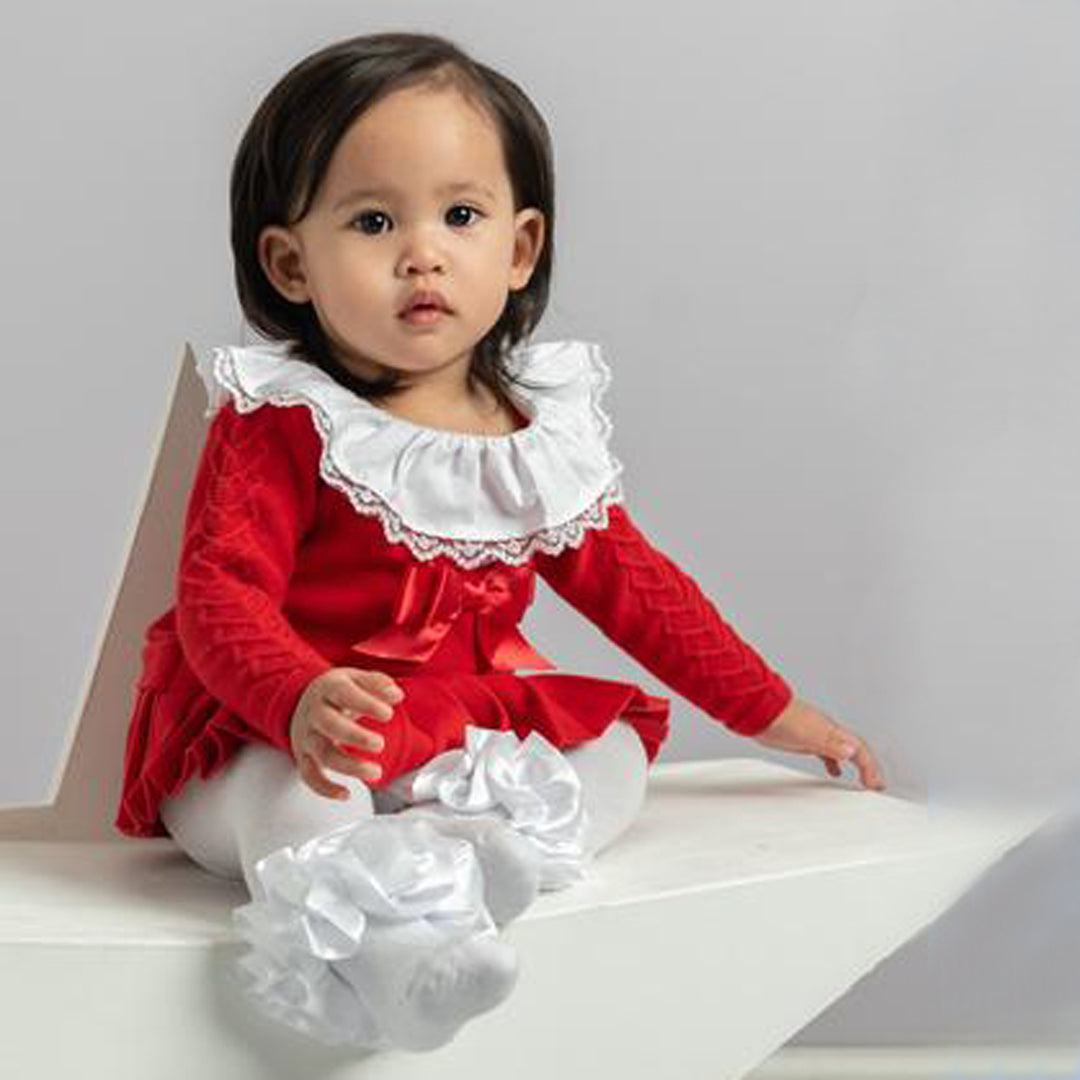 Red Knitted Ruffle Dress