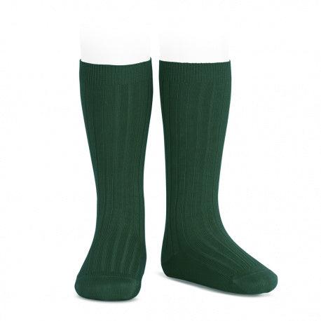 Bottle Green Wide Ribbed Knee High Spanish Socks