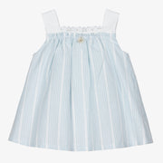 Sky Blue & White Stripe Dress & Bloomers