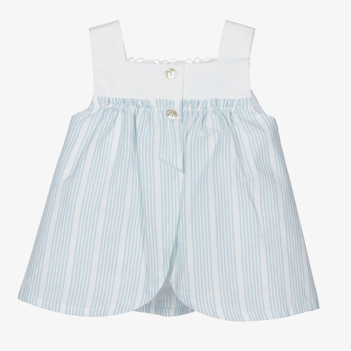 Sky Blue & White Stripe Dress & Bloomers
