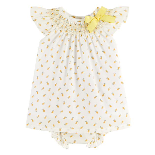 Deolinda White Lemon Dress & Bloomers Set Bows Baby Boutique