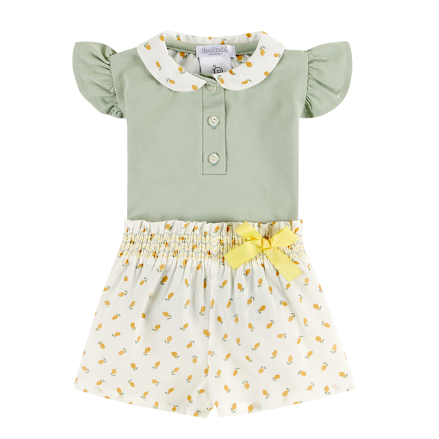 Deolinda Olive & White Shorts Set Bows Baby Boutique