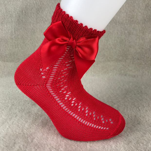 Red Ankle High Open Weave Spanish Bow Socks