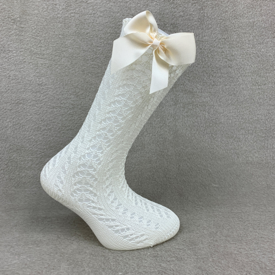 Condor Ivory Knee High Open Weave Spanish Bow Socks