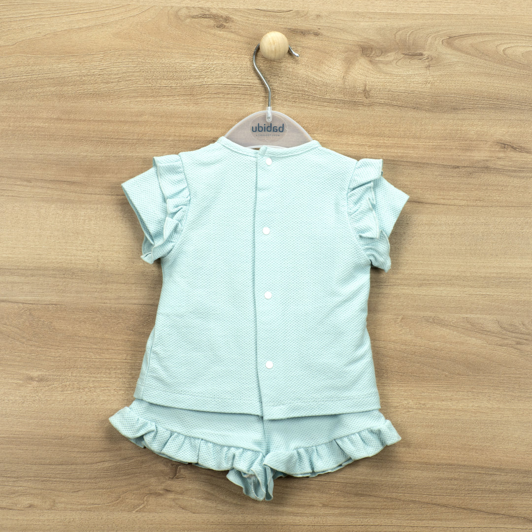Duck Egg Ruffle Shorts T-Shirt Set Back