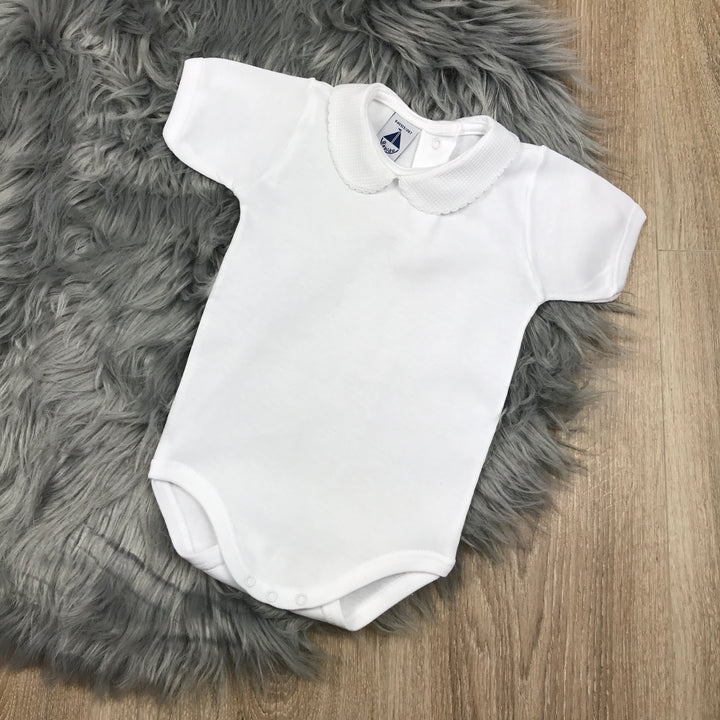 Peter Pan Collar Short Sleeve White Body Vest White Trim