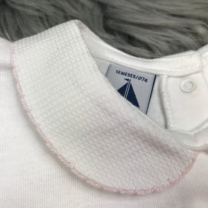 Peter Pan Collar Short Sleeve White Body Vest Pink Trim Collar