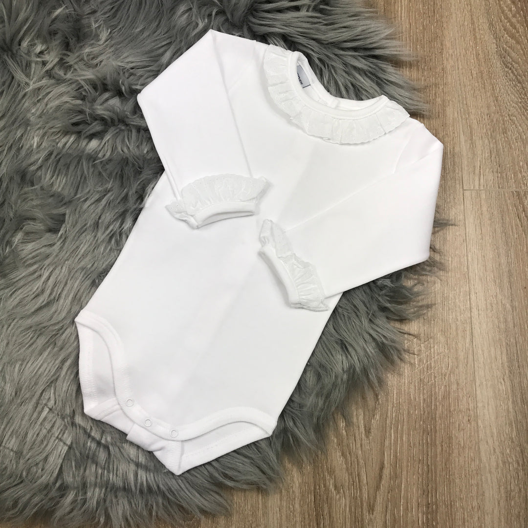 Frilly Collar Long Sleeve White Body Vest White Trim
