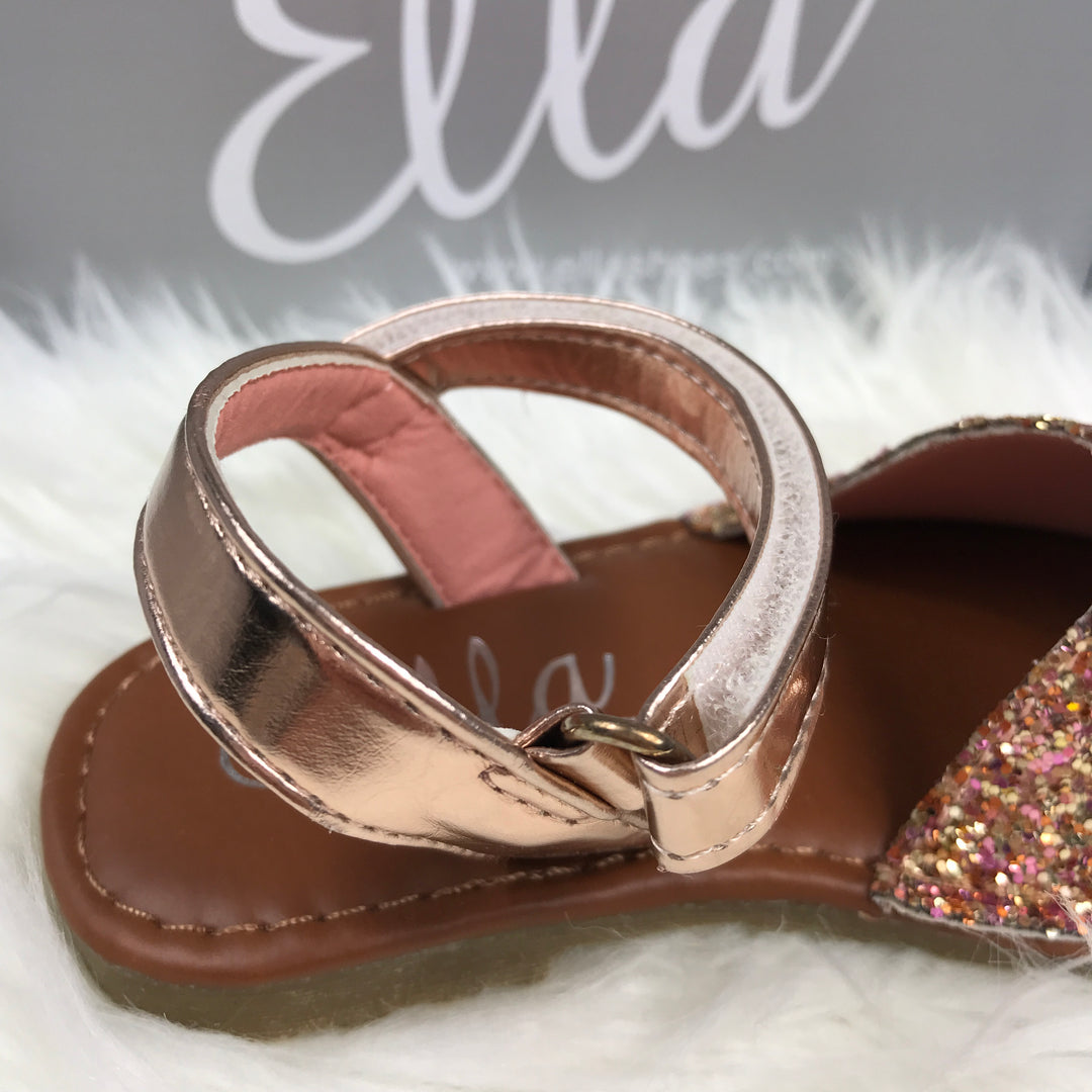 Rose Gold Glitter Spanish Sandals strap
