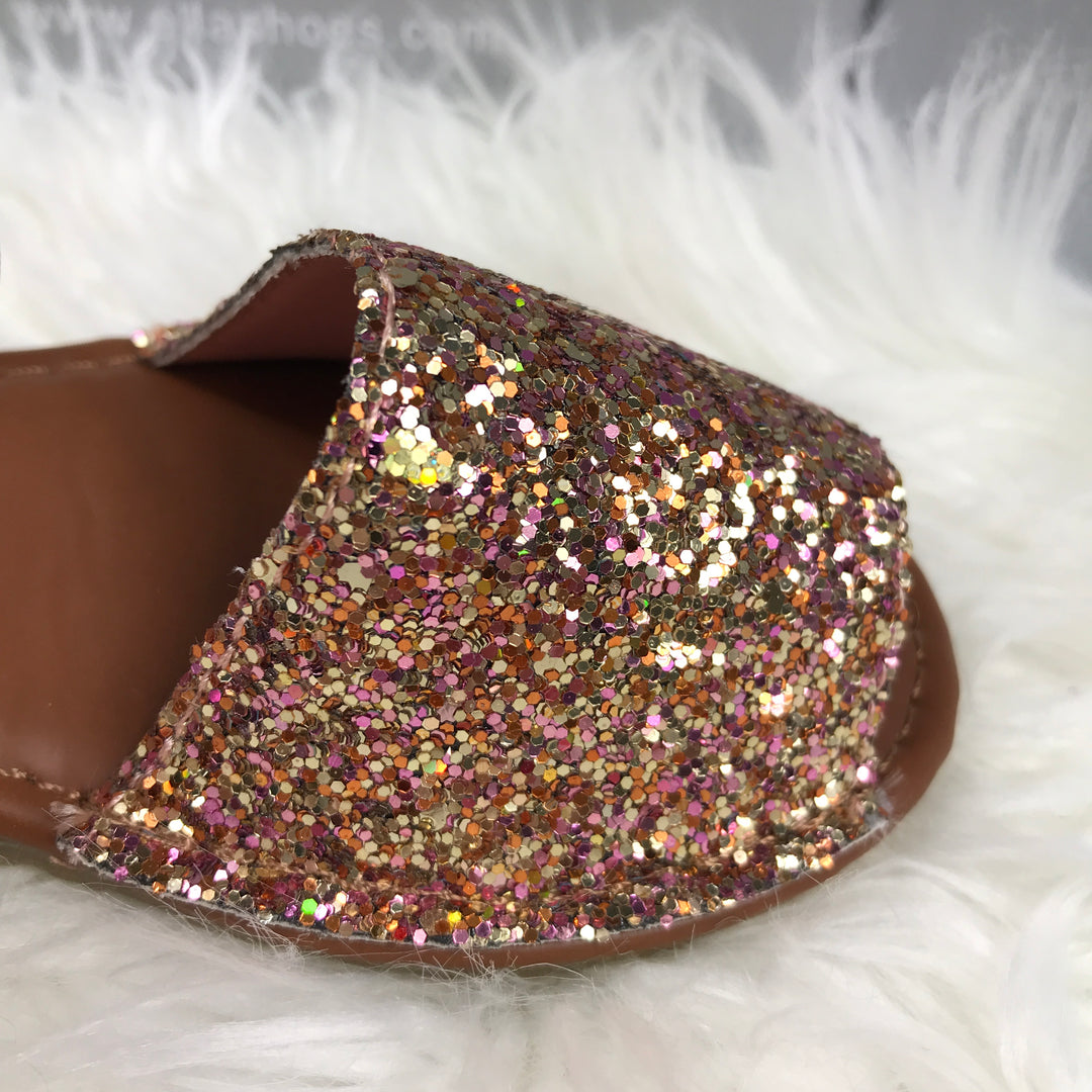 Rose Gold Glitter Spanish Sandals close