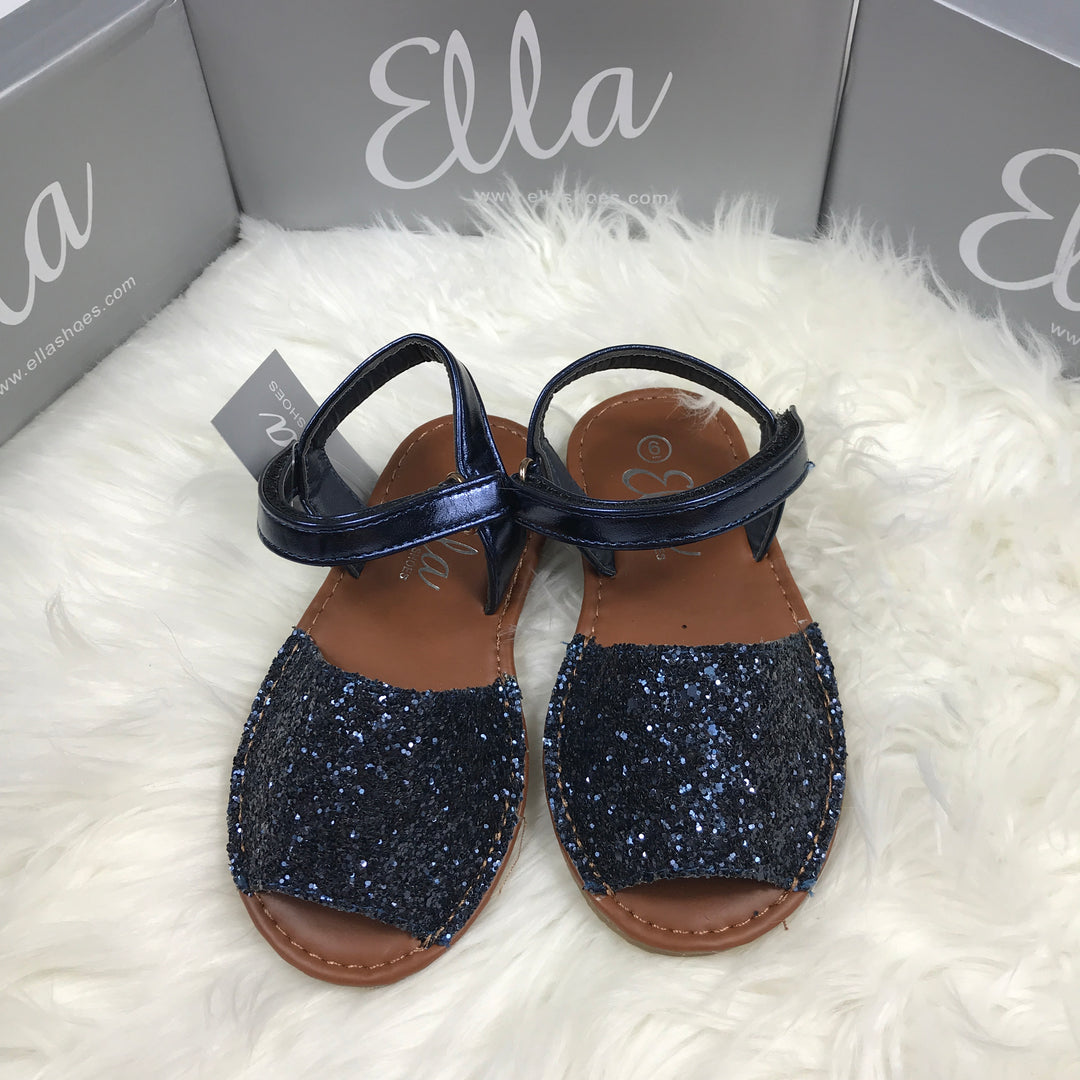 Navy Blue Glitter Spanish Sandals Front