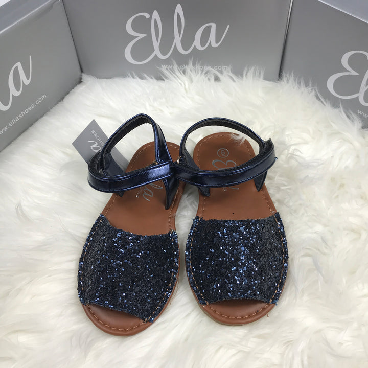 Navy Blue Glitter Spanish Sandals Front