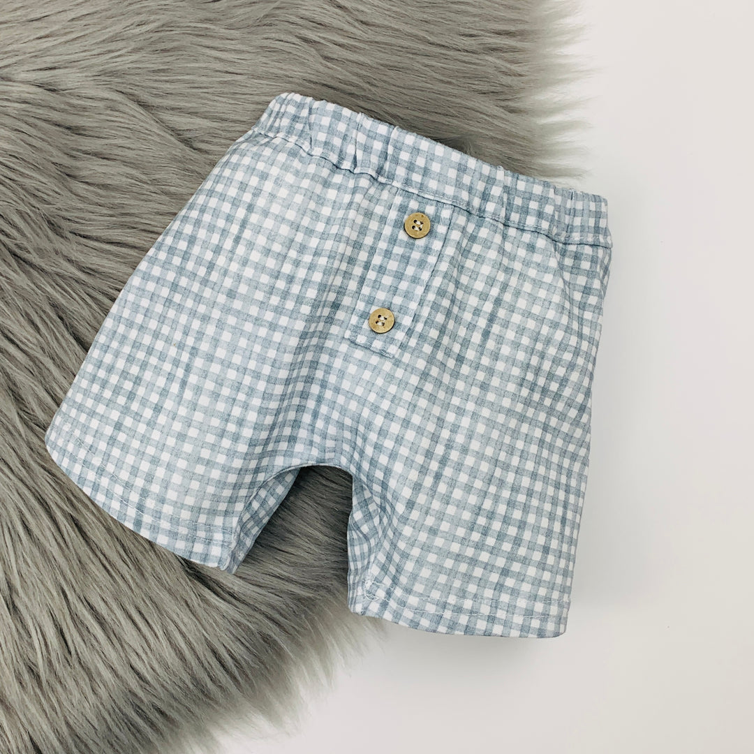 Bluish Grey & White Gingham Shorts