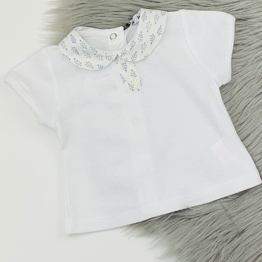 White & Blue Waffle Top