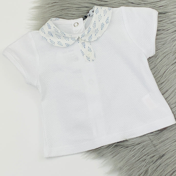 White & Blue Waffle Top