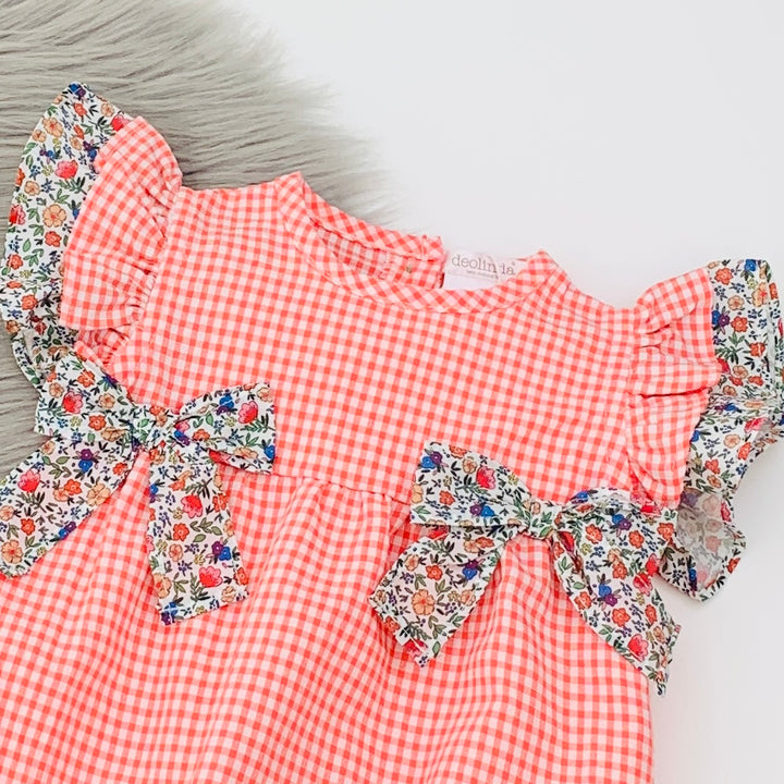 Nectarine & White Cotton Romper Close