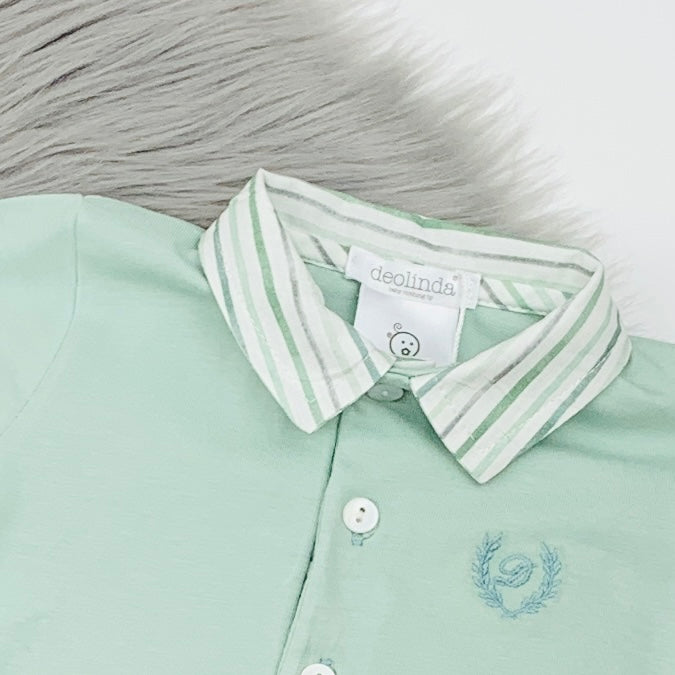 Olive & White Stripe Polo & Shorts