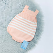 Peach & White Knitted Dungaree Romper