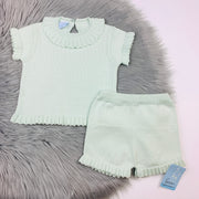 Soft Mint Ruffle Knitted Short Set