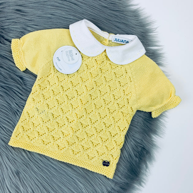 Juliana Yellow Knitted Jam Pants Set Bows Baby Boutique
